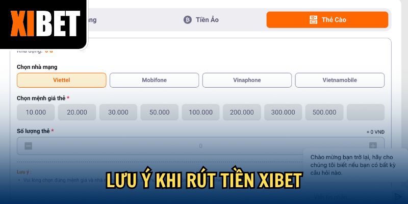 Lưu ý khi rút tiền Xibet