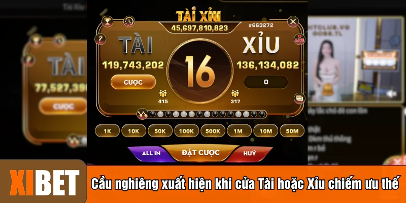 Cầu nghiêng xuất hiện khi cửa Tài hoặc Xỉu chiếm ưu thế 