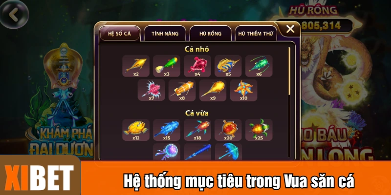 Hệ thống mục tiêu trong Vua săn cá